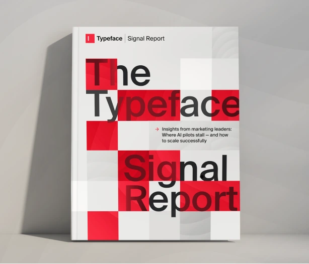 Typeface Signal Report cover, a thought leadership output, displaying a bold red and white grid design and AI insights title.
