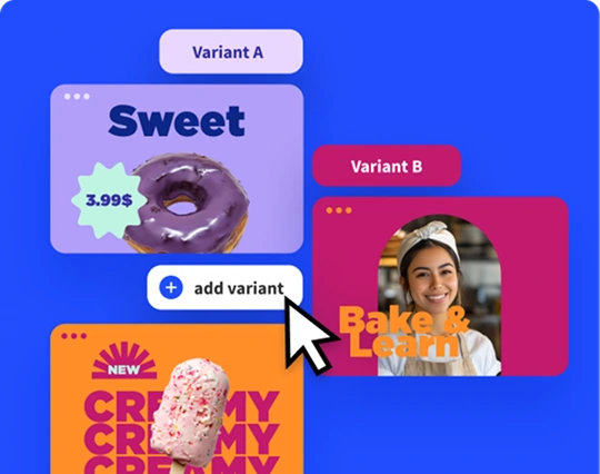Unbounce workspace showing multiple content variants for landing pages or ads with a colorful, modern interface.