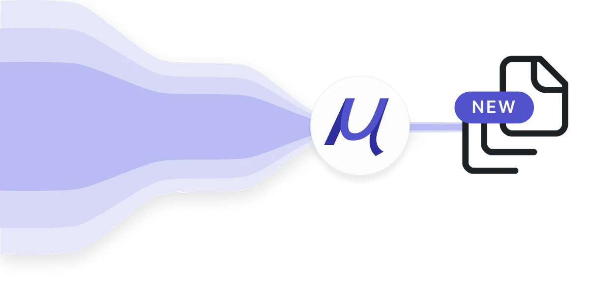 Undermind data pipeline graphic showing multiple inputs processed by the 'μ' symbol to create new files.