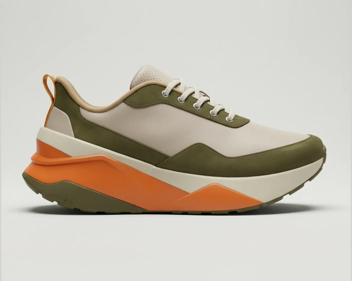 Vizcom output sample showing a modern sneaker design rendered in a photorealistic style with a light background.
