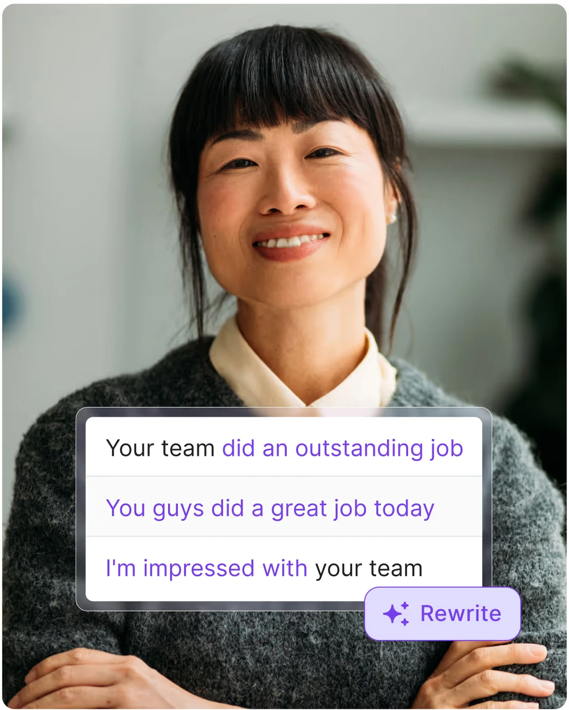 Wordtune feature deep dive showing AI-powered rewrite suggestions for text with a clean, light-themed overlay.